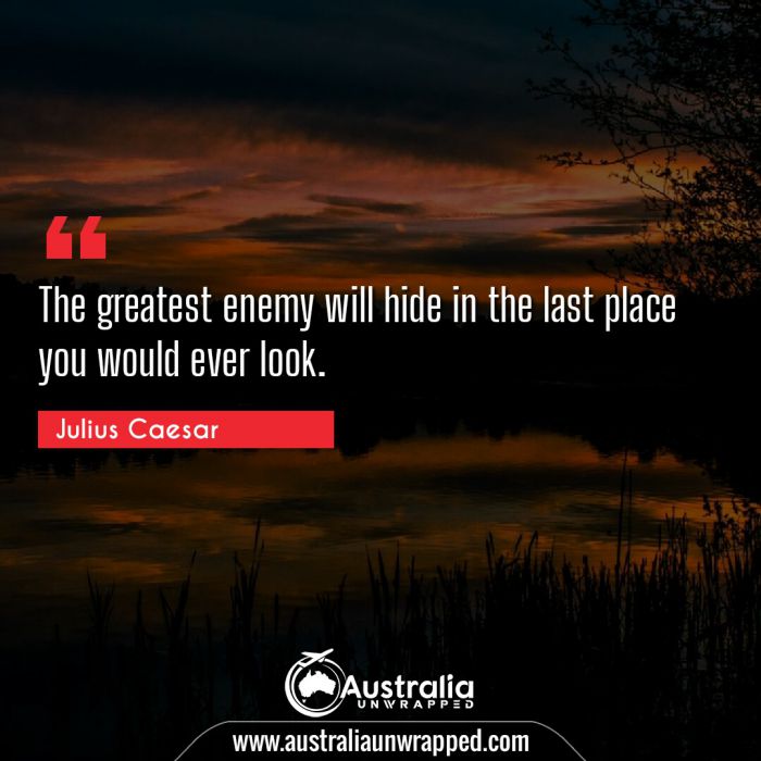 
 The greatest enemy will hide in the last place you would ever look.