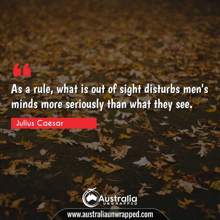  As a rule, what is out of sight disturbs men's minds more seriously than what they see.