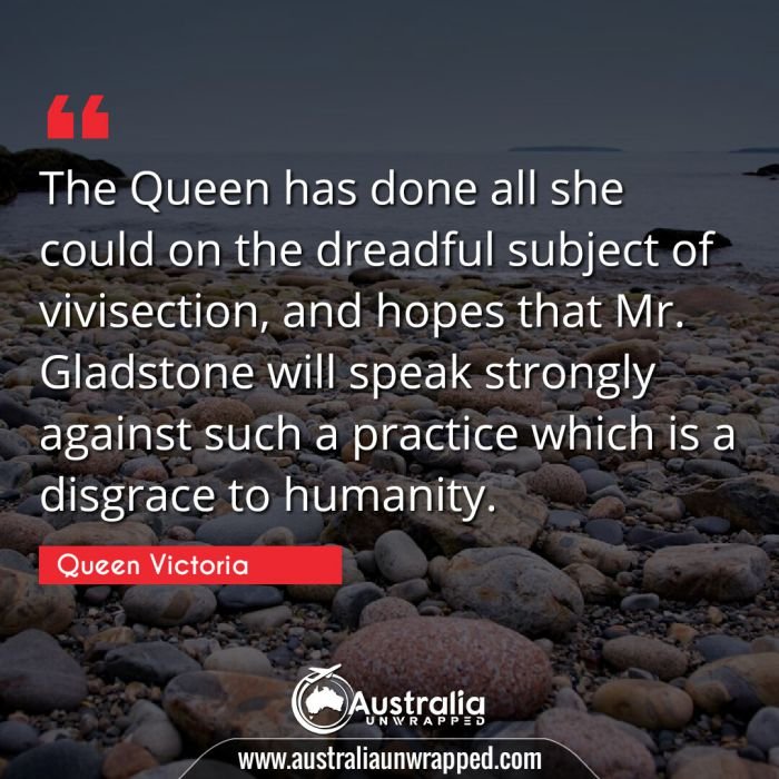 The Queen has done all she could on the dreadful subject of vivisection, and hopes that Mr. Gladstone will speak strongly against such a practice which is a disgrace to humanity.