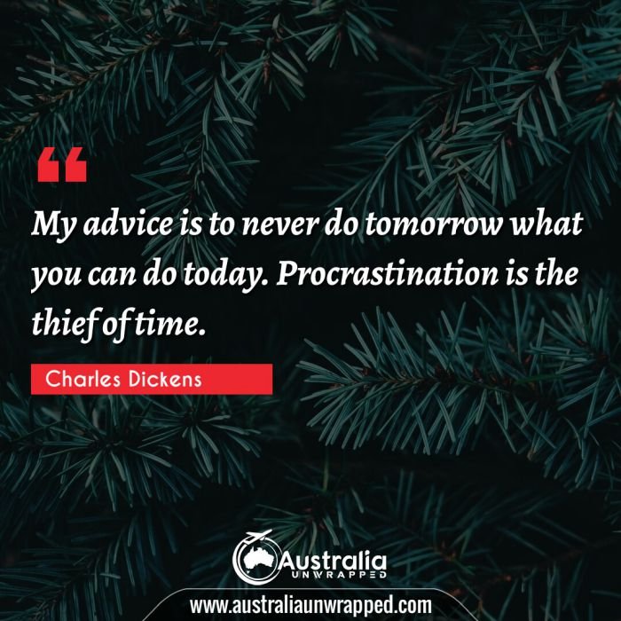 My advice is to never do tomorrow what you can do today. Procrastination is the thief of time.
 