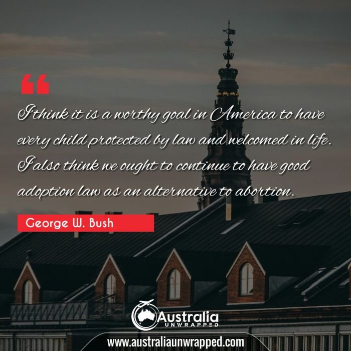  I think it is a worthy goal in America to have every child protected by law and welcomed in life. I also think we ought to continue to have good adoption law as an alternative to abortion.