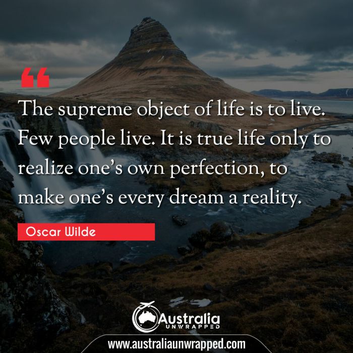  The supreme object of life is to live. Few people live. It is true life only to realize one's own perfection, to make one's every dream a reality.
