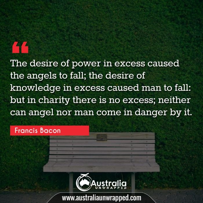  The desire of power in excess caused the angels to fall; the desire of knowledge in excess caused man to fall: but in charity there is no excess; neither can angel nor man come in danger by it.
