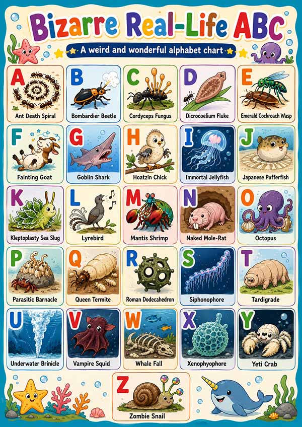 A-to-Z list of bizarre real-life facts that